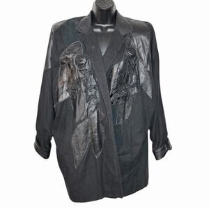 VINTAGE SHANNA 80s 90s JACKET W LEATHER APPLIQUÉS RETRO BOHO PATCHWORK 2XL 3XL